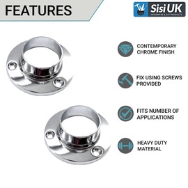 Round 25mm Wardrobe Rail Locking End Socket Suit Chrome Wardrobe Hanging Sockets with Screws Rail Rod End Supports Wardrobe Rod Socket Fitting Pack of 6.