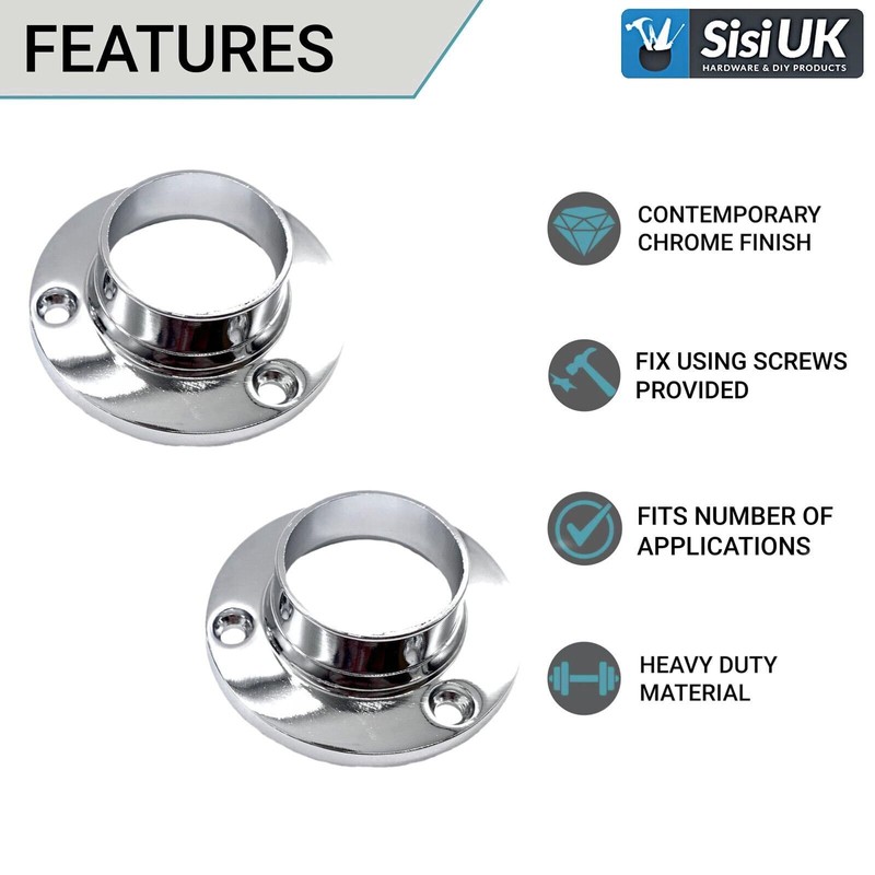 Round 25mm Wardrobe Rail Locking End Socket Suit Chrome Wardrobe