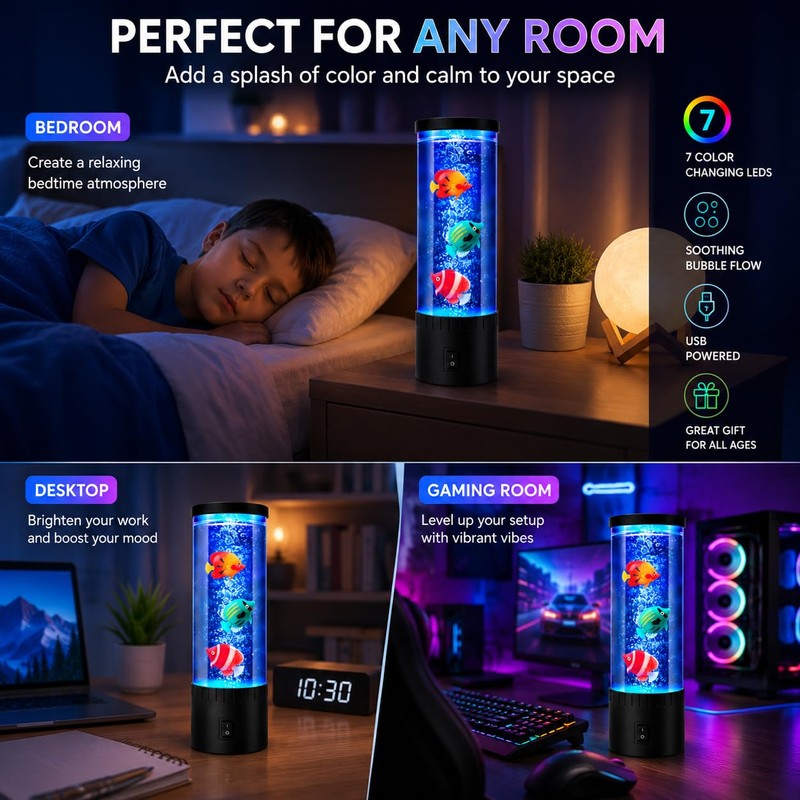 Handsbrain Mini Bubble Fish Lamp, 7 Color Changing Mood Light