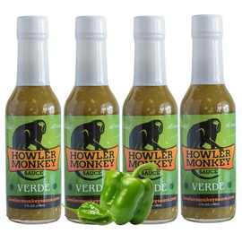 Howler Monkey Sauce Verde - Aji Chombo Inspired Hot Sauce - Gluten Free, No Carbs, Low Sodium - Traditional Panamanian Style - Livening Up Any Dish, Soups, or Marinades - 4-Pack 5oz Bottles