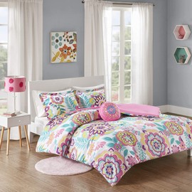 Mi Zone Camille Comforter Set, Vibrant Flowers Design All Season Teen Bedding, Matching Sham, Decorative Pillow, Girls Bedroom Décor, Twin/Twin XL, Pink 3 Piece