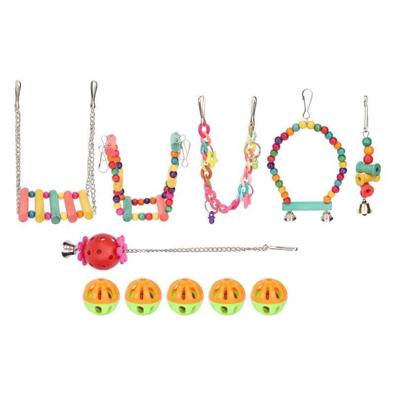 Bird Swing Hanging Toys Wooden Educational Colorful Parrot Swing Chewing