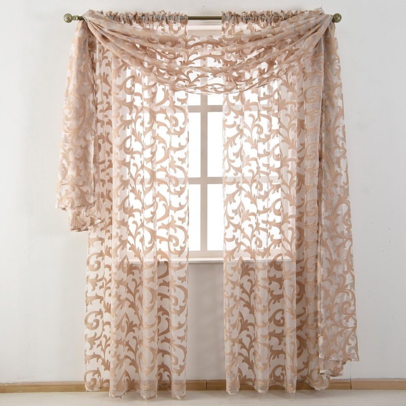 Elegant Beige Sheer Curtains, Light Filtering Voile Drapes, Rod Pocket