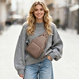 Kattee Small Leather Sling Bag for Women with RFID Blocking,Khaki