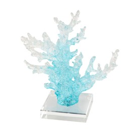 Deco 79 Glass Coral Decorative Sculpture Ombre Home Decor Statue with Clear Square Base, Accent Figurine 8" x 4" x 9", Blue