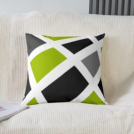 Set of 2 Geometry Strip Lines Throw Pillow Covers Geometric Square Grey Green Black Cushion Case for Home Living Room Decor Reversible Modern Abstract Art Decorative Throw Cushion Case 18x18 Inch