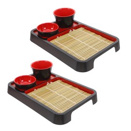 DECHOUS Soba Noodle Plate: 2 Sets Japanese Cold Soba Noodle Bamboo Serving Trays Dish - Sushi Serving Plates for Home Kitchen Restaurant