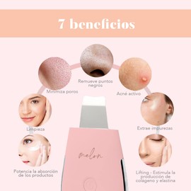 Melon Beauty - Skin Scrubber Peeling Ultrasónico de Depuración Facial Exfoliante. Incluye Gratis Crema Hidratante de Niacinamida. Puntos Negros y Piel Grasa. Disminuye poros, espátula Ultrasonic de iones automáticos