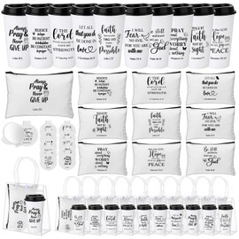 80 Pcs 20 Sets Christian Gift Bulk for Women Scripture 16oz Bible Verse Tumblers Makeup Bag Compact Mirror Gift Bag for Volunteer Ministry Religious Church Party Favors (Basic,White)