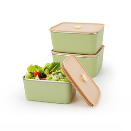 Fecoqi 3 recipientes de acero inoxidable para almacenamiento de alimentos con tapas (20 onzas), recipientes reutilizables para aperitivos con tapas para niños, a prueba de fugas y herméticos
