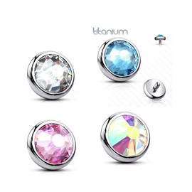 Unbranded 4 Pcs Bezel CZ Set Flat Dome Bottom Implant Grade Titanium Dermal Anchors Top
