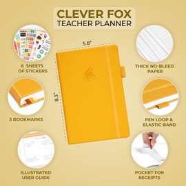 Clever Fox Teacher Planner – School Year Planner with Calendars & Lesson Plans – Teacher Plan Book for Classroom & Homeschool Organization - Undated, A5 Size, Hardcover (Amber Yellow)