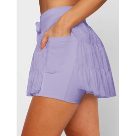 Cresay - Falda plisada para mujer, cintura alta, con volantes, falda de tenis, patinadora, con bolsillos cortos, Púrpura, X-Large