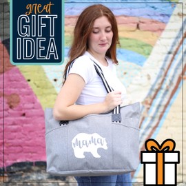 Brooke & Jess Designs Mommy Bag for Hospital - Mama Bear Mom Tote Bag - Mom Bags for Women, Maternity Bags for Expecting Mamas, Gifts for Mom (Mama Bear Tessa Gray)