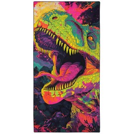 OHTMTHO Colorful Roaring Dinosaur Beach Towel Oversized 36"x72" Quick Dry Microfiber Towels Pool Accessories Cruise Essentials Vacation Gifts Summer Must Haves for Swimming Camping Travel