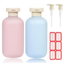ShanySheny 6.8oz Refillable Shampoo and Conditioner Bottles, Squeezable Travel Shampoo Bottles with Flip Cap 2Pcs Empty Shampoo Bottles with 2Pcs Pump Dispenser and Labels