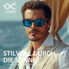 Occhsouo Sunglasses Men's Polarised Women's UV400 Protection Sports Sunglasses Men Women TR90 Ultralight Frame Black Retro Polarised Sunglasses for Fishing, Fishing, Driving, Skiing, blue