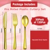 Pre Rolled Gold Plastic Silverware with Red Napkins, 30Pack Red