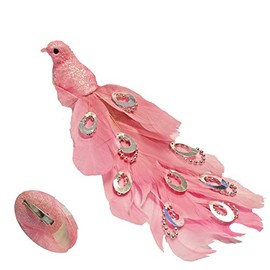 21cm Long Beaded Tail Peacock Clip on Bird Christmas Tree Decoration - Pink