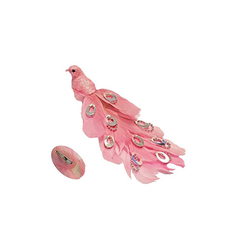 21cm Long Beaded Tail Peacock Clip on Bird Christmas Tree