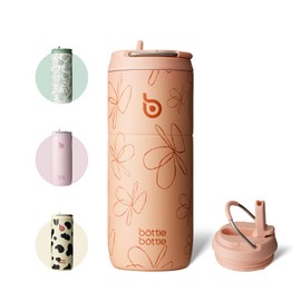 bottlebottle Stainless Steel Drinking Bottle with Straw, 500 ml, Leak-Proof Sports Water Bottle, Ideal for School, Office, Hiking and Excursions, BPA-Free (Yellow Flowers)