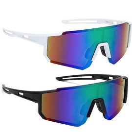 Hojalis Pack of 2 Polarised Cycling Glasses, Sports Glasses, UV400 Protective Glasses, Windproof Cycling Glasses, Sports Sunglasses for Outdoor Activities such as Cycling, Running, Climbing, Driving