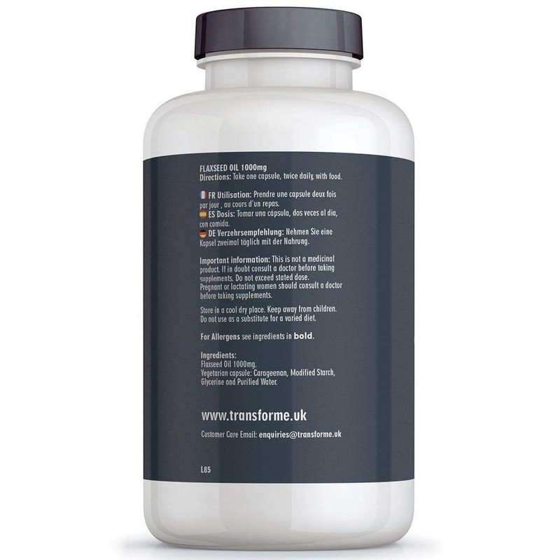 Transforme Flaxseed Oil Capsules 1000mg Vegan, Cold Pressed Omega 3