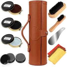Shoe Shine Kit with PU Leather Sleek Elegant Case, 12-Piece Travel Shoe Shine Brush kit