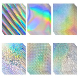 24 Sheets Holographic Cardstock 8.5 x 11in, 250gsm/92lb 6 Mixed Styles Metallic Cardstock Shiny Iridescent Mirror Paper Thick Foil Board for Scrapbook,Card Making,Crafts,Party Decoration (Laser Color)
