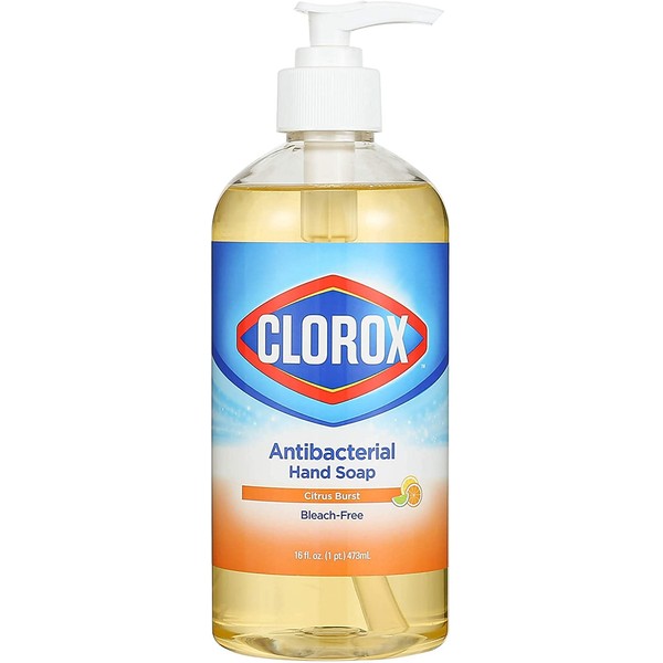 Clorox Antibacterial Liquid Hand Soap Pump | 16 oz Citrus Burst Antibacterial Hand Soap | Liquid Hand Soap Eliminates Germs and Bacteria, Soft on Hands Tough on Dirt