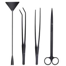 LEONTOOL Werkzeugset für Aquarien, 4 Stück, Rostschutz, Wasserpflanzen, Aquascaping-Werkzeug, Edelstahl, Schwarz, lange Zangen, Schere, Algenschere, für Terrarium, Versorgung, Trimming