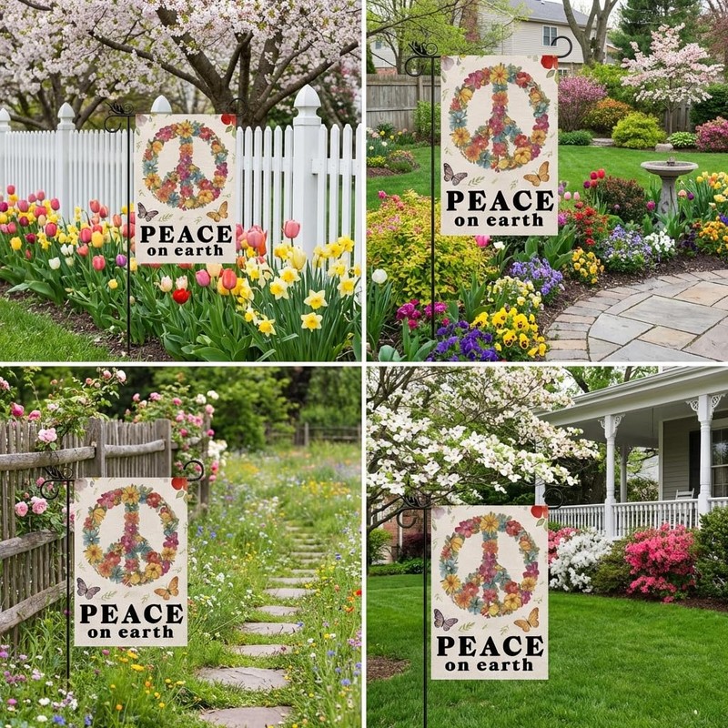 Peace Garden Flag - Peace on The Earth Decorations Burlap