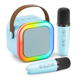 Mini Karaoke Machine for Kids Adults: Portable Bluetooth Speaker with 2 Wireless Microphone for Home Party - Singing Karaoke Toy Gift for Girls Boys Ages 4-12+ Years Old Christmas Birthday Gift - Color: Blue With 2 Mics