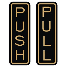 All Quality Classic Vertical Push Pull Door Sign (Black/Gold) - Large