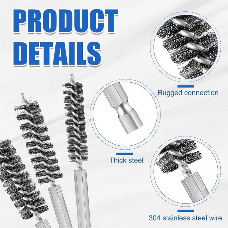 8 Pcs Metal Bore Wire Drill Brush Wire Brush Set