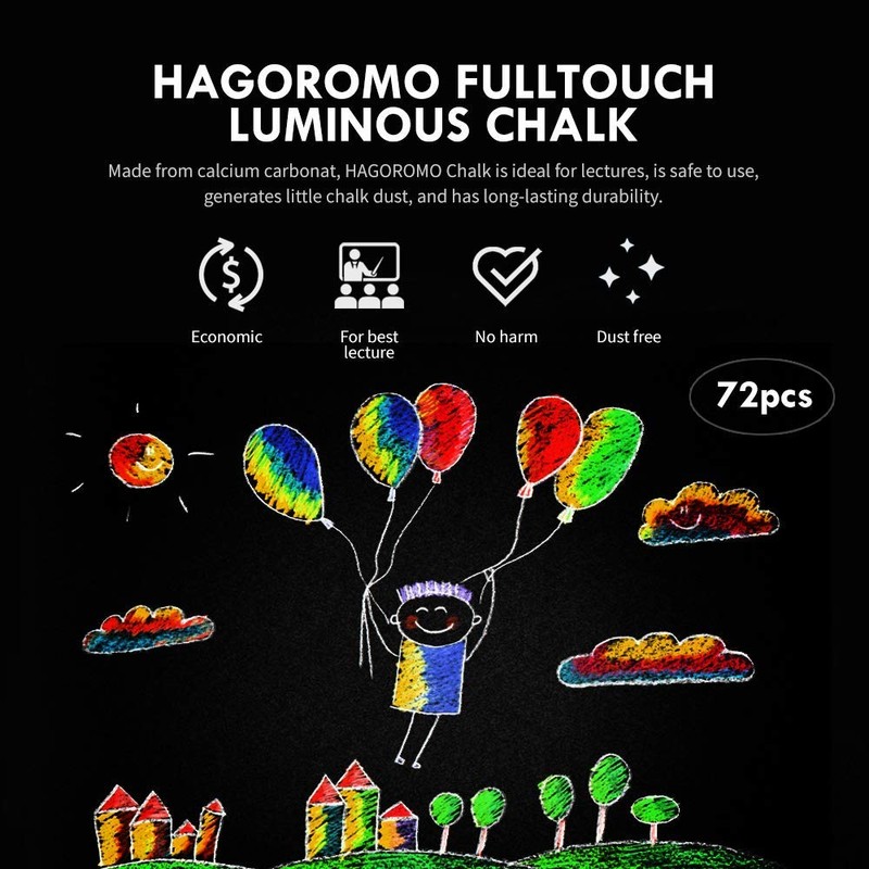 HAGOROMO Fulltouch Luminous Chalk 1 Box, Non-Toxic, Dustless [72 Pcs/Violet]