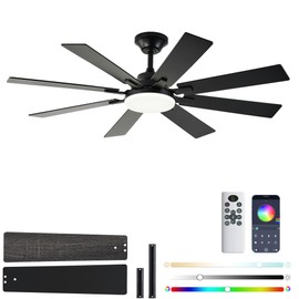 LSPMKE Ceiling Fans with Lights, 52 Inch Ceiling Fan with Light and Remote Control, Reversible DC Motor, 3CCT, Dimmable, Timer, Noiseless, Black Ceiling Fan for Bedroom Living Room, Indoor/Outdoor Use