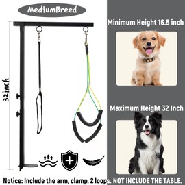 Dog Grooming Table Arm for Small Dogs at Home Foldable with Anti-Slip Powerful Metal Clamp,35" Adjustable Height Grooming Arm, Suitable for Small & Medium Pets (Grooming Table Not Included)