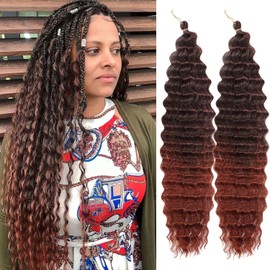 Ocean Wave Crochet Hair 24 Inch 2 Packs Deep Wave Curly Braiding Hair Extensions Synthetic Curly Crochet Hair For Black Women
