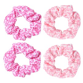 Valentine Scrunchies for Women Girls Cute Red Heart Hair Scrunchies Holiday Hair Accessories Pink Hair Ties Hair Band 4Pcs (Pink B)
