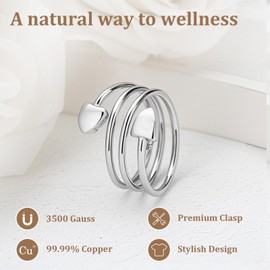 BioMag BioMag Magnetic Copper Rings for Women Men with 3500 Gauss Magnets 99.9% Solid Pure Copper,Adjustable Fingers Ring with Jewelry Box (Heart Shape-Silver)