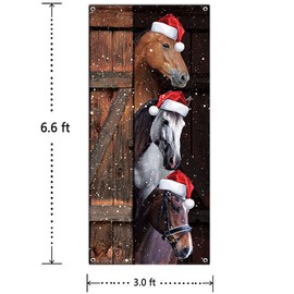Funny Christmas Door Banner Horses Merry Christmas Door Cover Decoration Funny Xmas Party Decoration Supplies Christmas Party Photography Background Christmas Holiday Farmhouse Door Decoration
