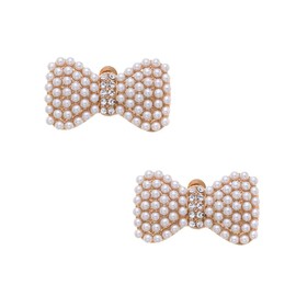 Douqu Rhinestone Crystal Pearl Silver Gold Bow Wedding Bridal High Heel Shoe Clips Removable Shoe Charms-2 Pcs (Gold Pearl)