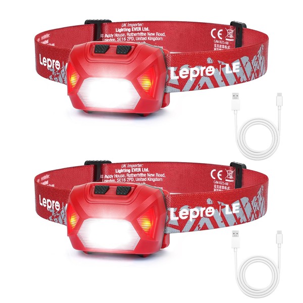 Lepro 320014 LED Rechargeable Headlamp, 2 Pack Head Lamp with