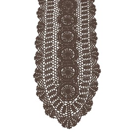 KEPSWET 100% Cotton Handmade Crochet Lace Oval Table Runner Coffee 12x60 Inch
