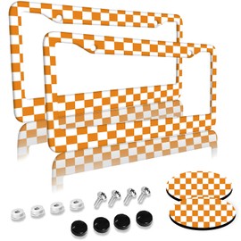 Yellow License Plate Frames 2 Pack 2 Holes Aluminum License Plate Cover with 2 Pcs Car Coasters and Screw and Black Screw Caps for Girl Women Men Gifts