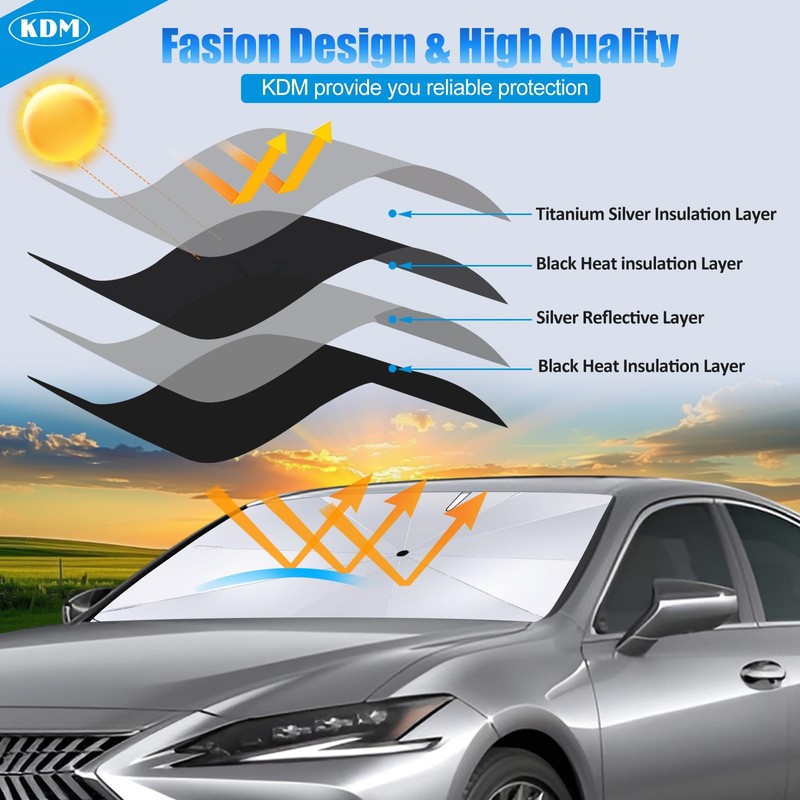 KDM Umbrella Style Windshield Sun Shade Fit for 2014-2024 Dodge