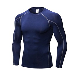 Mens Workout Compression Set Pants and Long Sleeve Shirts Winter Warm Thermal Base Layer Top & Bottom Navy Blue