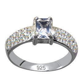 Silver Ring White Genuine Sterling Silver 925 Zirconia Rhinestone Ring Size 55 Size 17.5 mm Sterling Silver 925 Love Faith Hope Emotion Symbol Motif Style Object Extravagan