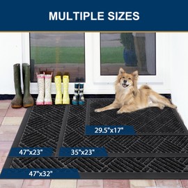 Smiry Front Door Mat Outside Entrance, Heavy Duty Outdoor Indoor Mat, Natural Rubber Doormat, Non Slip, Trap Dirt and Moisture, Easy Clean, Low Profile Patio Porch Entryway Mat, 29.5x17, Black